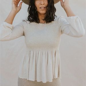 NWT Oatmeal Smocked Peasant Blouse